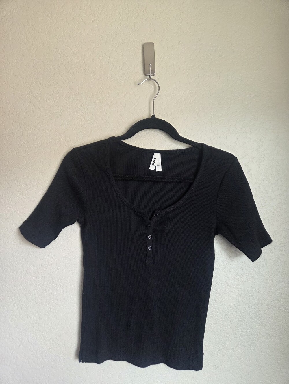 Pact Henley Ribbed Top Size XS Black